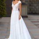 Boho Lace Chiffon V-Neck Wedding Dresses Backless Beach Bride Dress