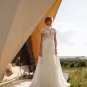 Boho Lace Tulle High Neck Wedding Dress Cap Sleeves A-Line Bohemian Bridal Gown