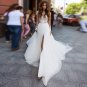 Charming Long Sleeve A-Line Side Slit Sheer O-Neck Lace Appliques Bridal Gown