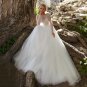 Elegant Tulle Gillter A-line Scoop Long Sleeves Lace Beaded Boho Bridal Gown