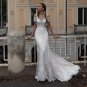 Gorgeous Mermaid Off The Shoulder Lace Appliques Button Tulle Spaghetti Straps Bridal Gown
