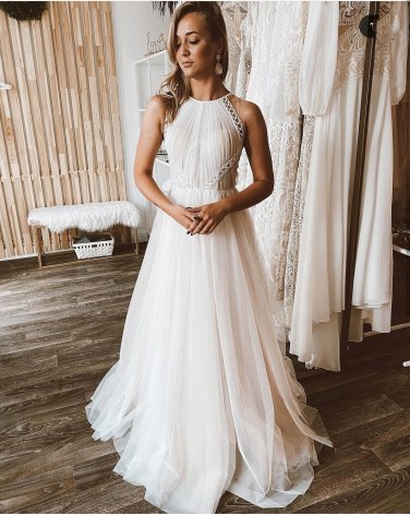 Halter Wedding Dress Boho Sleeveless Tulle A-Line Robe De Mariee For Women Bridal Gowns