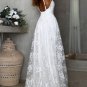 Lace Spaghetti Straps High Slit Wedding Dress Boho A-Line V-Neck Beach Bride Dresses