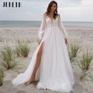 Boho Deep V-Neck Appliques A-Line Beach Bride Dresses
