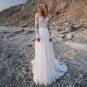 Vintage V Neck Boho Wedding Dress Ruffles Long Sleeves Lace Bohemian Bridal Gown