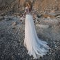 Vintage V Neck Boho Wedding Dress Ruffles Long Sleeves Lace Bohemian Bridal Gown