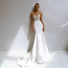 Beded Pearl Sheath Mermaid Wedding Dresses Spaghetti Straps Sweatheart Satin Bridal Gowns