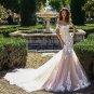 Charming Tulle 3D Flower Illusion Scoop Neckline Appliques Mermaid Lace Wedding Dress