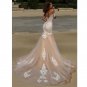 Charming Tulle 3D Flower Illusion Scoop Neckline Appliques Mermaid Lace Wedding Dress