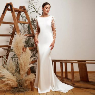 ermaid Wedding Dresses With Long Sleeves Lace Appliques Backless For Bride Dress