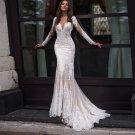 Gorgeous Long Sleeve Lace Mermaid Wedding Dresses Illusion Tulle Bridal Gown