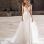 Lace Long Sleeve Mermaid Wedding Dresses With Detachable Train V-Neck Bridal Gown