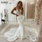 Lace Mermaid Wedding Dresses Spaghetti Strap Soft Tulle Backless Bridal Gowns
