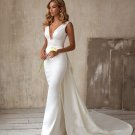 Mermaid Wedding Dresses with Detachable Train Bow White Ivory Boho Wedding Bridal Gown