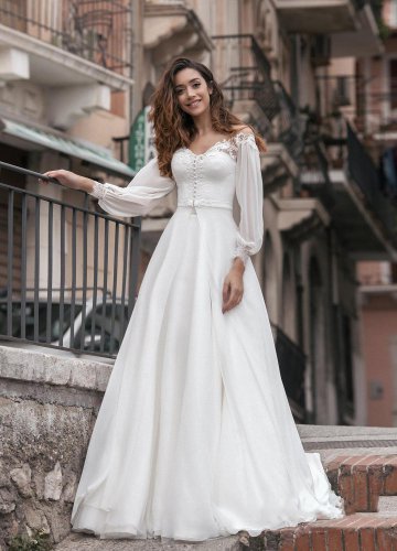 Mermaid Wedding Dresses With Removable Jacket And Skirt Lace Chiffon Lantern Long Sleeve Bridal Gown