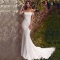 Off The Shoulder Mermaid Wedding Dresses Boat Neck Long Sweep Train Lace Appliques Bridal Gown