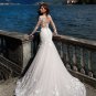 Sexy Illusion Wedding Dresses Mermaid Scoop Long Sleeve Applique Sweep Train Tulle Brial Gown