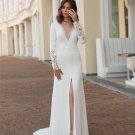 Sexy V-Neck Mermaid Lace Appliques High Split Elegant Backless Bridal Gowns
