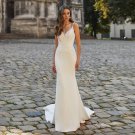 Spaghetti Straps Mermaid Wedding Dresses  V-Neck Lace Appliques Elegant Ivory Bridal Gown
