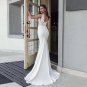 V-Neck Mermaid Wedding Dresses Sleeveless Lace Backless Satin Cheap Vintage Long White Bridal Gown