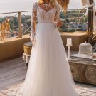 Bohemian Illusion Back Sweep Long Sleeve A-LineTulle Lace Applique Chic Bridal Gown