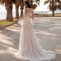 Boho Flare Sleeves Tulle Weeding Dress Beach V-Neck Side Split A-Line Lace Appliques Bridal Gowns