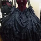 Vintage Black Gothic Wedding Dresses Bridal Ball Gown Long Sleeves High Neck Velvet Lace Tiered