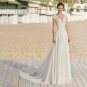 Chic Ivory Princess Lace Tulle Boho Wedding Dresses Sweetheart Neck Cap Sleeves Bride Gowns