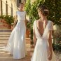 Classic A-Line Lace Chiffon Modern Wedding Dresses Scoop Neck Short Sleeves Bride Gowns