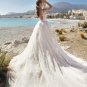 Boho V-Neck Lace Bridal Dress Vintage Backless Long Train Wedding Gowns