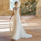 Elegant Princess Lace Tulle Boho Wedding Dresses Sexy V-Neck Open Back Bride Gowns