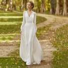 Simple A-Line Chiffon Boho Wedding Dresses V-Neck Long Puffy Sleeves Bride Gowns