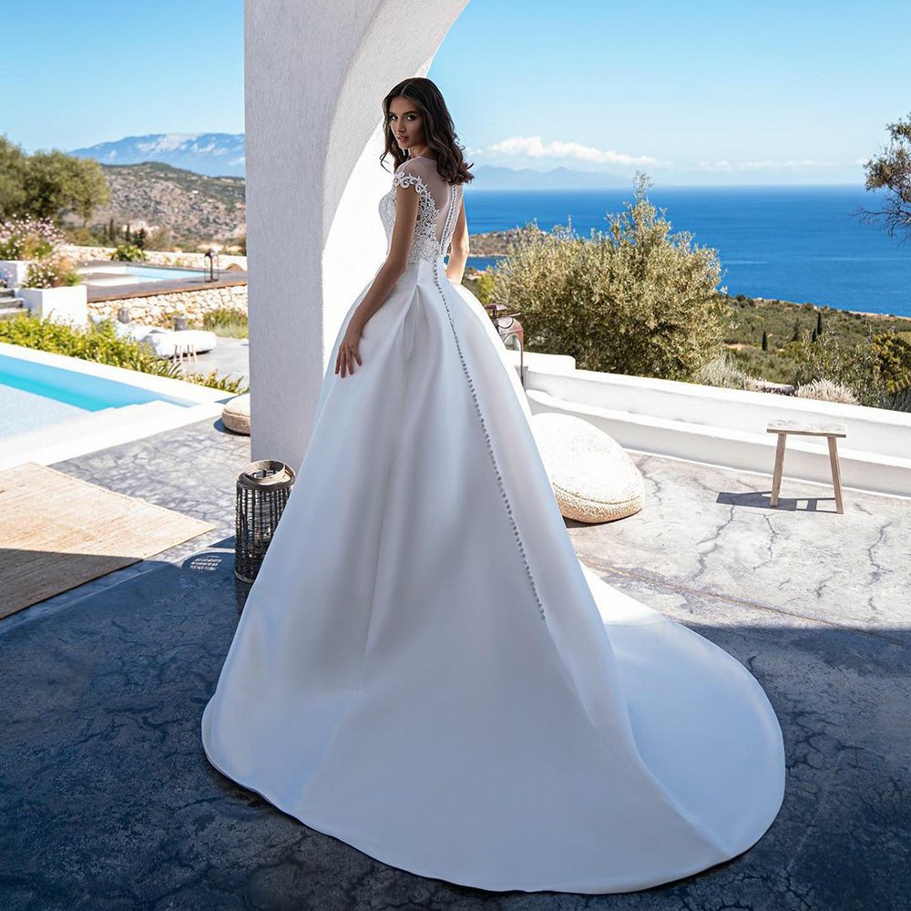 Simple Ivory Satin Bridal Gown Sweetheart Princess Wedding Dress