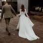Bohemian Elopement Bridal GownsA Line High Split Simple Rustic Chapel Train Soft Satin Wedding Dress