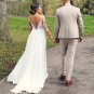 Boho Wedding Dresses for Women Bride Long Sleeve Lace Applique A-Line Chiffon Beach Bridal Gowns
