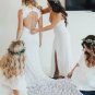 Boho Wedding Dresses Mermaid Bride Dress with Slit Backless Soft Lace Sexy Bohemian Bridal Gowns