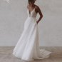 Boho Wedding Dresses with Pockets 3D Lace Straps Backless A-Line Beach Bridal Gowns