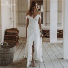 Boho Wedding Gowns Bride Dress with Slit Spaghetti Straps Backless Off Shoulder Bohemian Bride Gowns