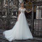 Elegant A-Line Tulle Wedding Dresses Cap Sleeve Tassel Sheer O-Neck Formal Lace Bridal Gown