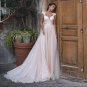Elegant Tulle V-Neck Wedding Dresses A-Line  Short Sleeves Backless Bridal Gown