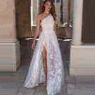 Illusion Wedding Dress Custom One Shoulder Slit Lace Tulle Bridal Gowns