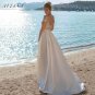 Lace AppliquÃ© V-Neck Stain Wedding Dress Sied Split Backless Sweep Train Beach Bridal Gown
