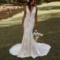Boho Wedding Dress V-Neck Backless Elegant Mermaid Bride Dresses Bohemian Bridal Gowns