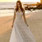 Lace Boho Wedding Dresses for Women Short Sleeve Backless Beach Bride Dress