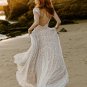 Lace Boho Wedding Dresses for Women Short Sleeve Backless Beach Bride Dress