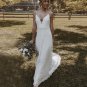 Lace Boho Wedding Dresses for Women Spaghetti Straps Backless Bohemian Bride Dress