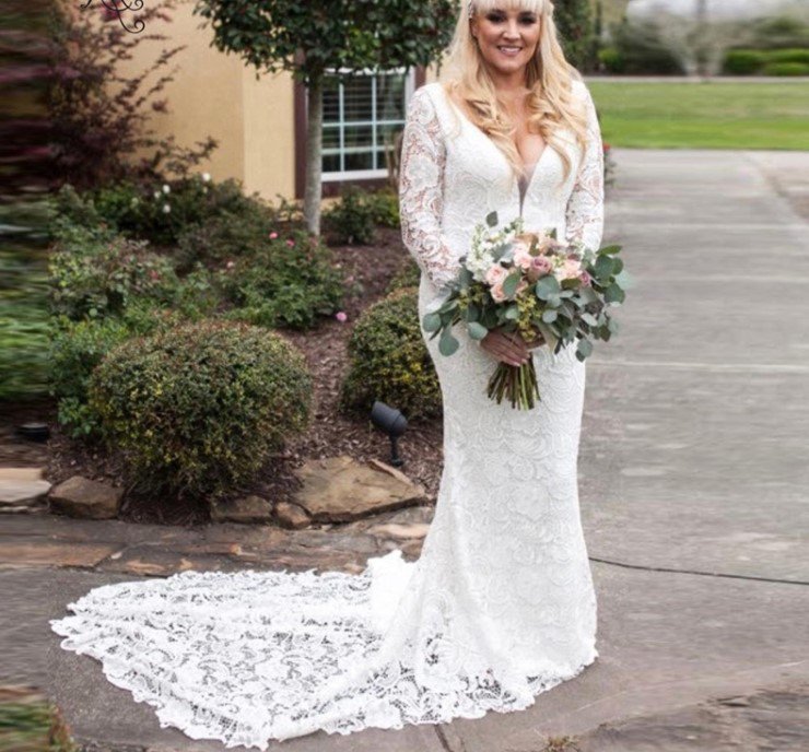 Lace Wedding Dresses Mermaid Bridal Dress Plus Size Long Sleeve V-Neck Backless Boho Bride Gowns