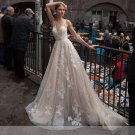 Sexy V-Neck Wedding Dresses Lace Appliques Tulle Open Back A-Line Court Train Bridal Gowns