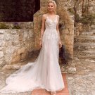 V Neck Lace Appliques Boho Wedding Dress Tulle Backless Sleeveless Bridal Gown