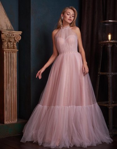 Vintage Tulle Halter Wedding Dress Pleated Ruffles Brides Gowns